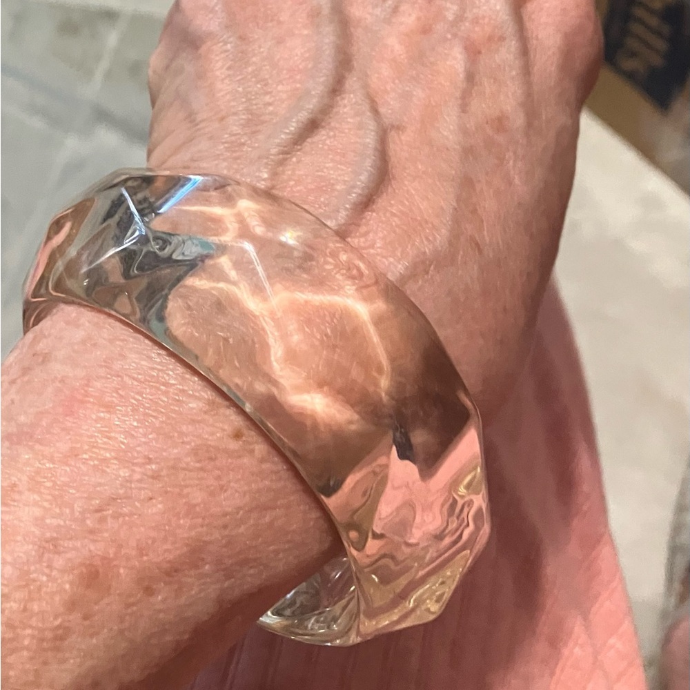 Bangle bracelet, huge vintage faceted clear lucite